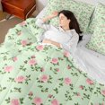 thumbnail image 4 of Manfei Fashion Green Flower Bedding Comforter Set 7 Pieces, Romantic Rustic Floral Full Bedding Set, Teens Kids Girls Women Fitted Sheet Flat Sheet, Lightweight Room Decor, 4 of 7