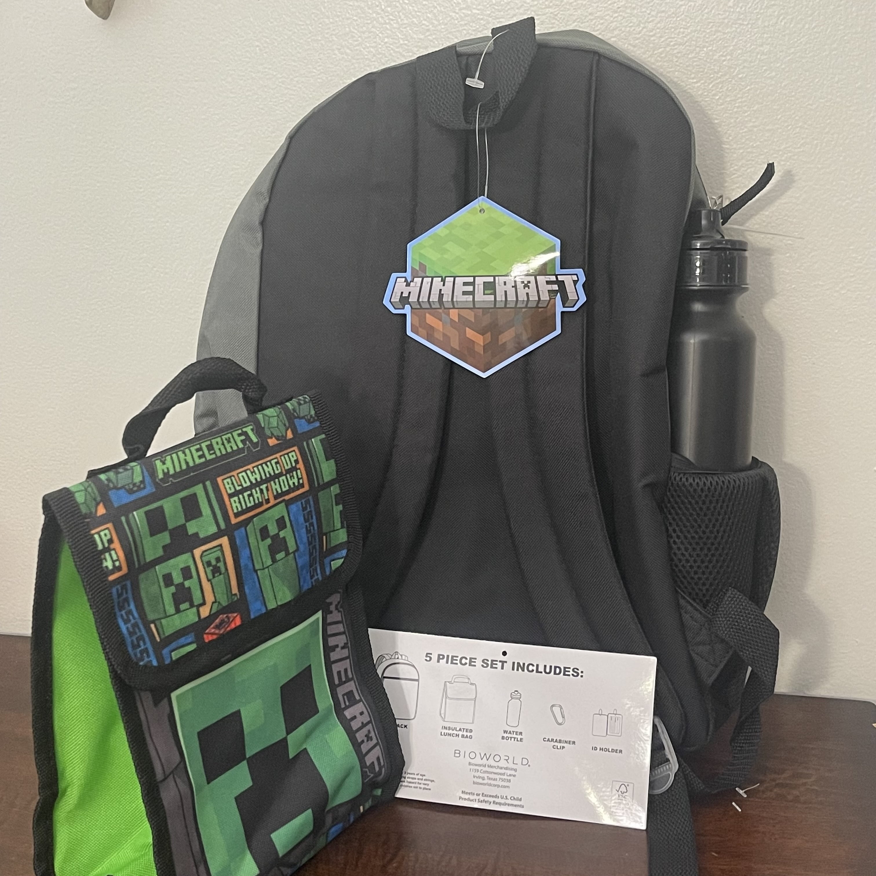 Minecraft 5 Piece Backpack Set