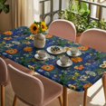 thumbnail image 3 of Orange Blue Spring Floral Table Cloths for 6 Foot Rectangle Tables, Vintage Botanical Summer Flower Patio Waterproof Elastic Fitted Tablecloths, Washable Rectangular Table Cover for Camping, 3 of 8