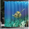 thumbnail image 3 of Ambesonne Undersea Shower Curtain, Swimming Turtle Corals, 69"Wx70"L, Sea Blue and Teal, 3 of 4
