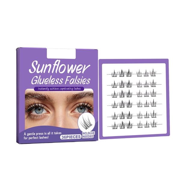 36Pcs Sunflower Self Adhesive Lash Clusters Press On Lashes Natural Eyelash Clusters Pre-Glued Cluster Lashes No Glue Needed Reusable Wispy DIY Eyelash Extension