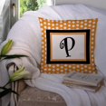 thumbnail image 3 of Letter P Initial Monogram - Orange Polkadots Fabric Decorative Pillow, 3 of 4