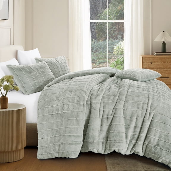 HIG 4-Piece Faux Fur Comforter Set – Luxury Ultra Soft Plush & Fluffy Bedding, Warm and Cozy Blanket with 1 Comforter, 2 Shams & 1 Decorative Pillow, Queen