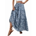 thumbnail image 3 of Women'S Maxi Skirts Summer Boho Floral Elastic High Waist Flowy Swing Pleated Beach Long Skirt Blue L, 3 of 8