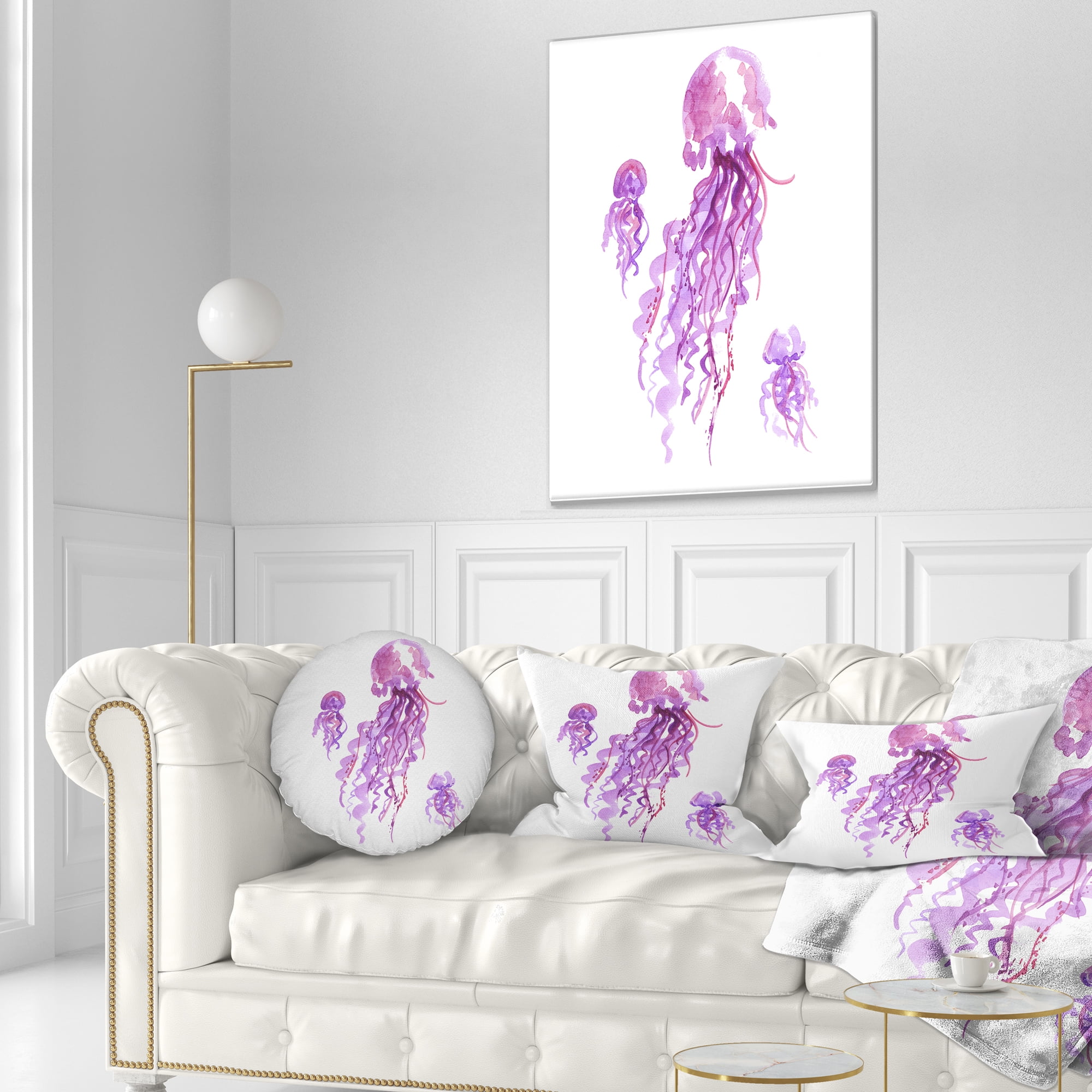 Designart Purple Jellyfish Watercolor - Abstract Throw Pillow - 12x20