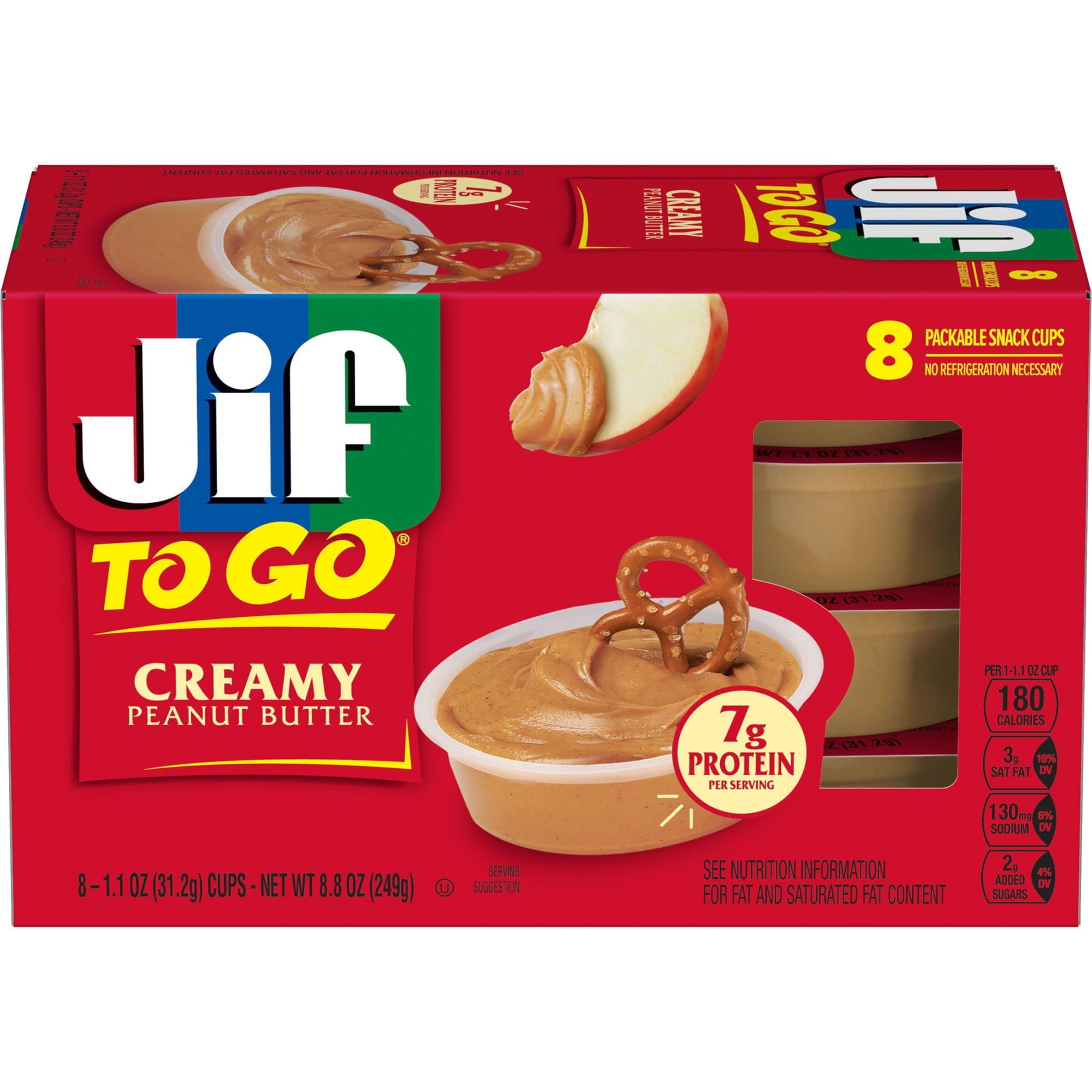 Jif To Go Creamy Peanut Butter, 8 Cups, 1.1 oz Each