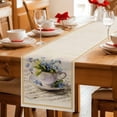 thumbnail image 5 of Spring Blue Flowers Cotton Linen Table Runner for Dining Kitchen, Vintage Tea Cup Phrases Pastoral Wedding Outdoor Party Tablerunners Decoration, Dresser Scarf Coffee Tablecloth Runners 13x120 Inches, 5 of 9
