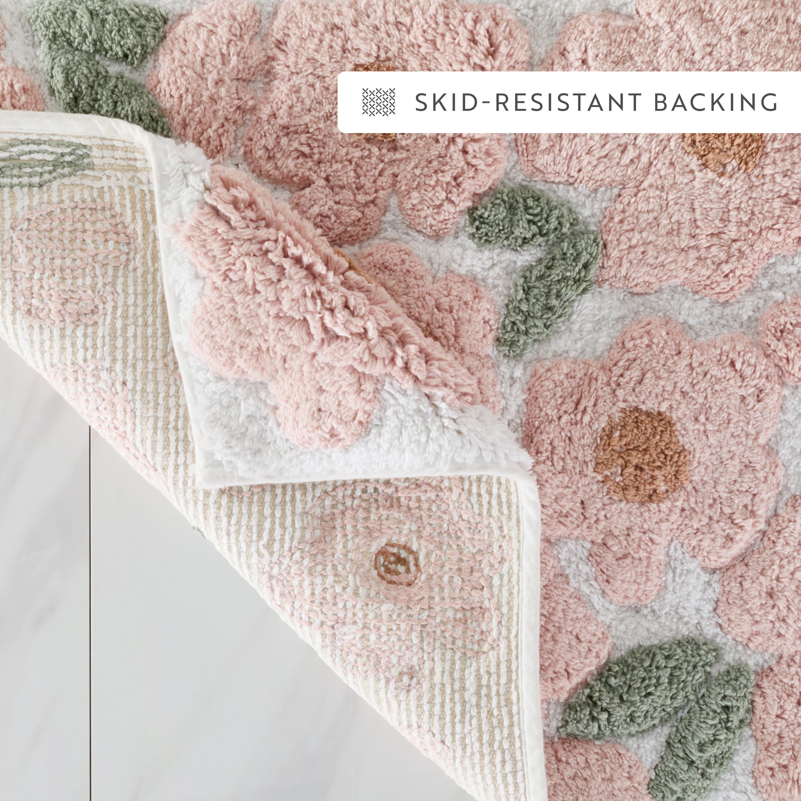 100% Cotton Floral Patterned Bath Mat by Comfort Canopy, Pink Blossoms, 24" x 17"