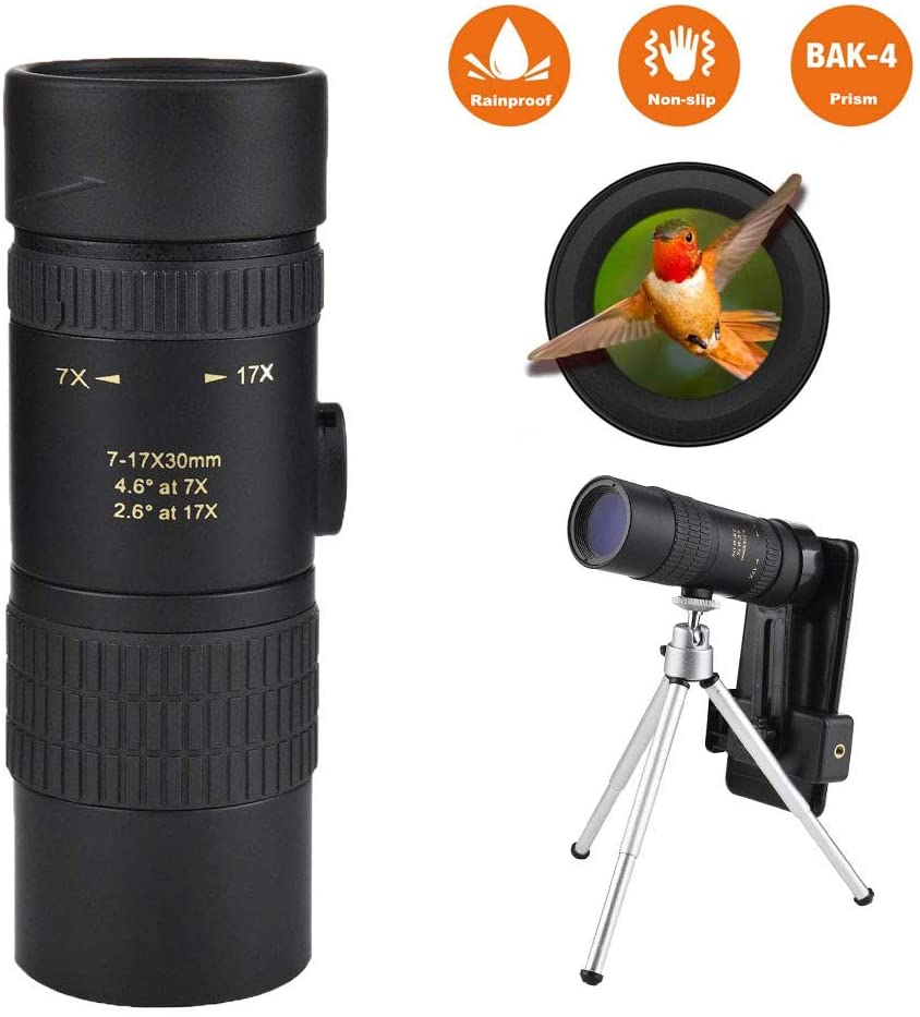 Compact Portable Spotting Scope for Bird Watching//Hunting//Camping//Hiking 7-17x30 Dual Focus Optics Zoom Bak4 HD Monocular with Tripod Monocular Telescope