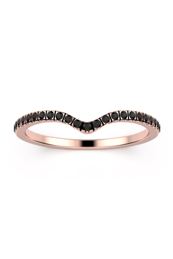 1.1mm round cut, 25 stones Black Diamond Moissanite wedding band 10K rose gold