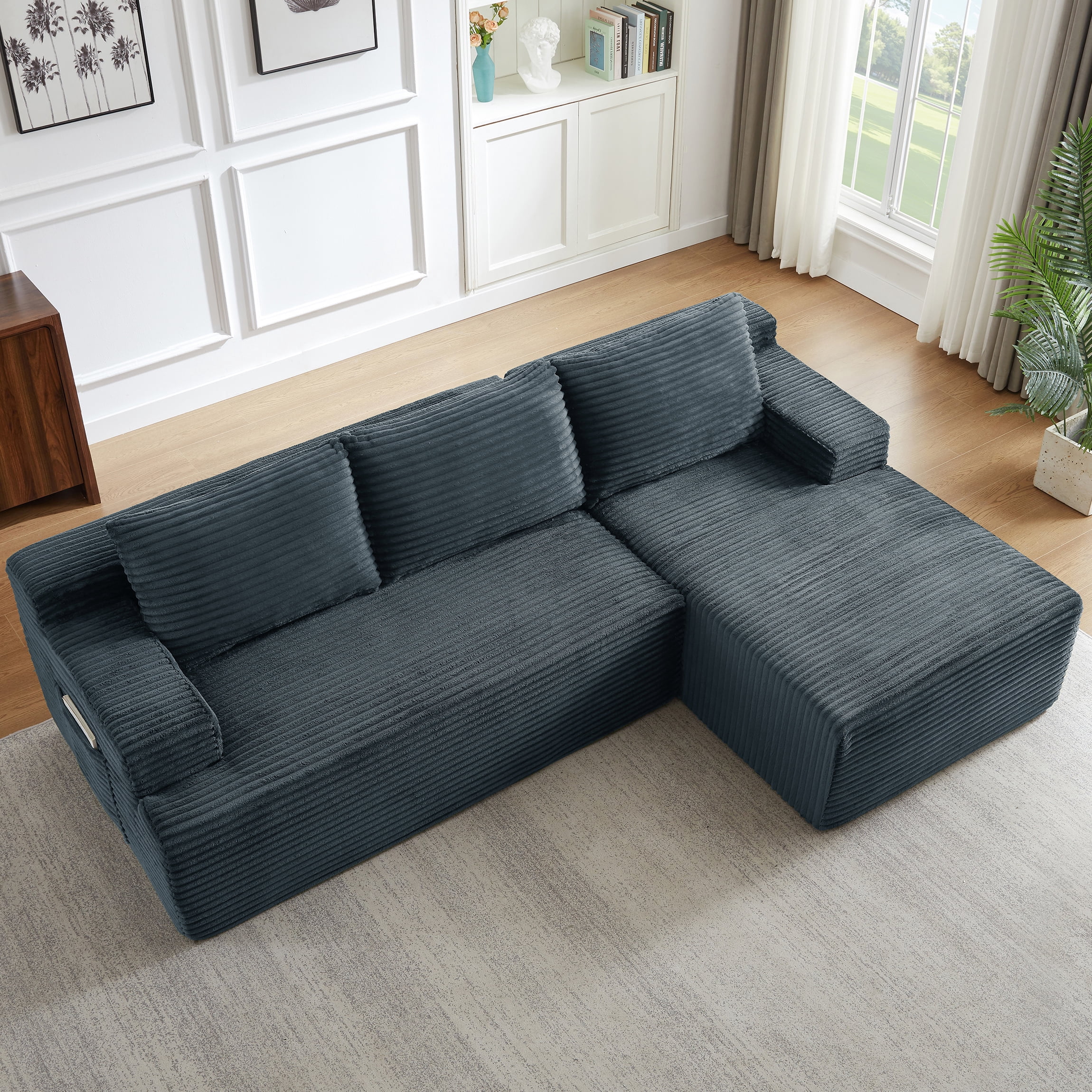 Vanress 96 Inch Modular Sectional Couches for Living Room, Modern Boneless Sofa, Upholstered Deep Seat Cloud Couch, Corduroy Comfy L-Shape Sofas Couches, No Assembly, Dark Grey (Right Facing Chaise)
