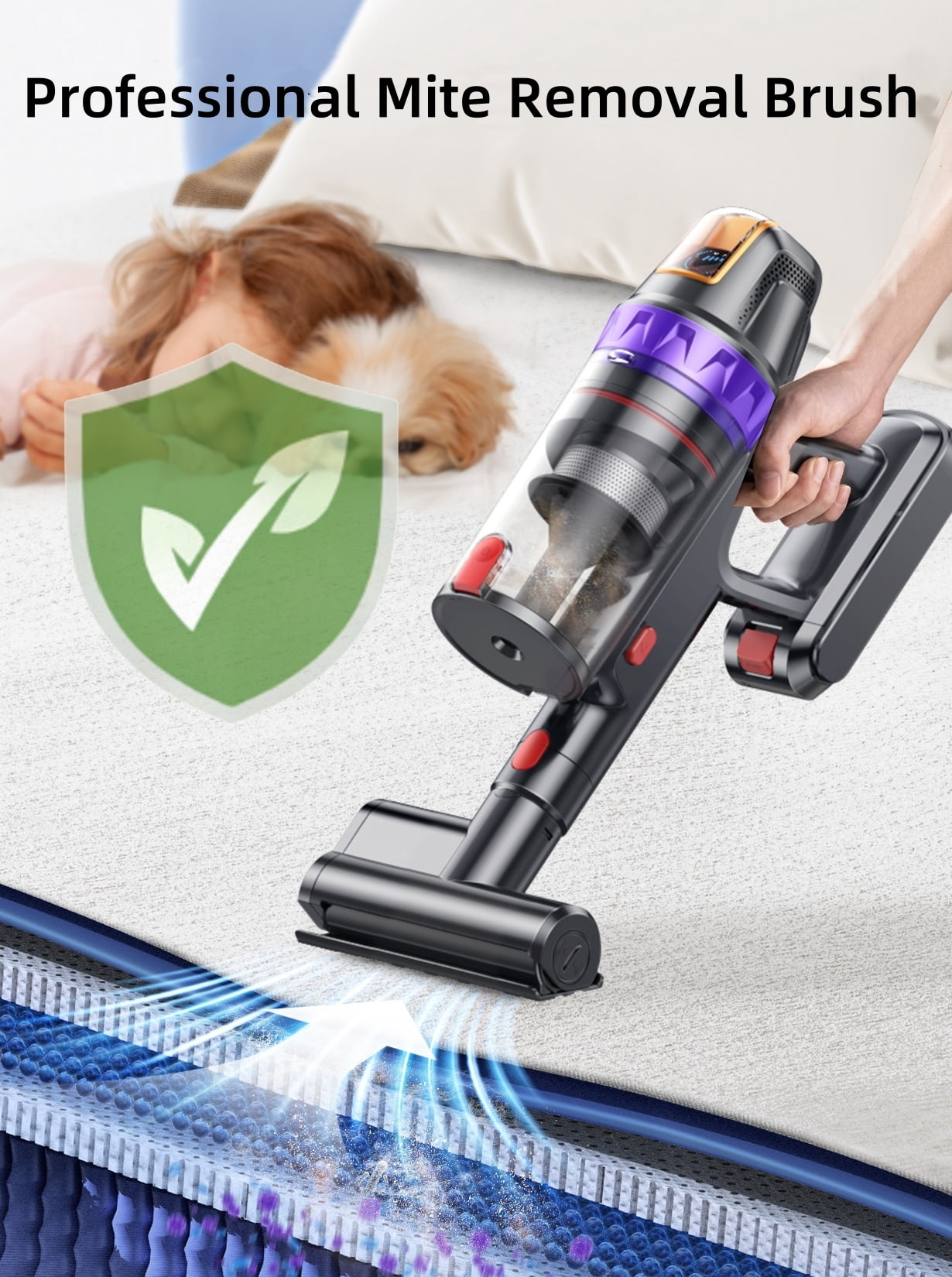 Buture Cordless Stick Vacuum Cleaner, 650W 65KPA 60Mins Runtime Lightweight Pet Vacuum for Carpet Pet Hair Hardwood Floor