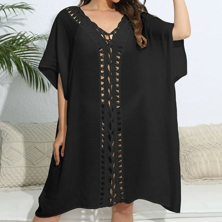 Tawop Swimwear for Women Swimsuit Women Cover Up Bikini Loose Tassel Hollow Beach Swimsuit Women Clearance Black Free Size