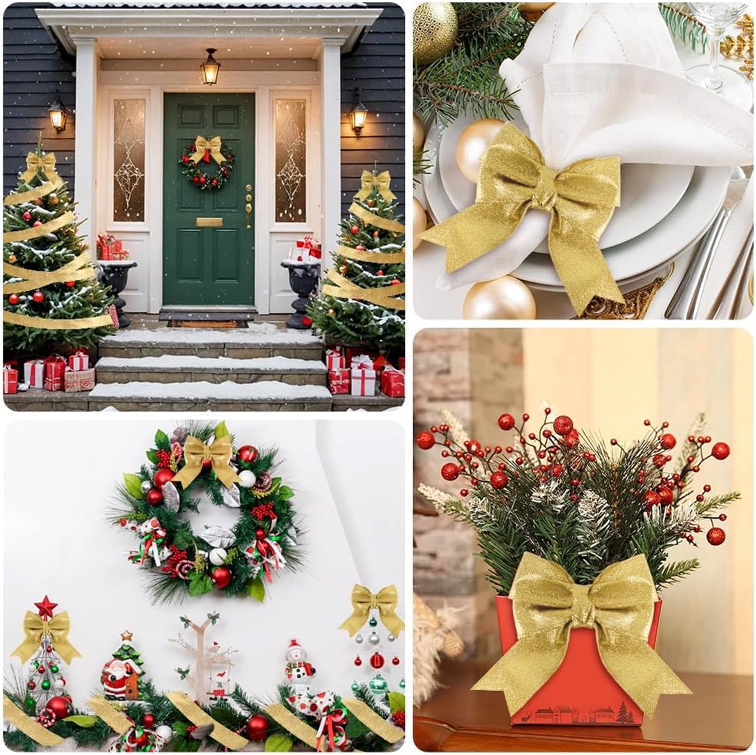 2 Rolls 20 Yards Ribbon for Christmas Tree,Bexikou Gold Christmas Ribbon Wired Glitter Ribbons Garland,Thick Wired Golden Ribbons for Tree Gift Box Wrapping Party Decoration