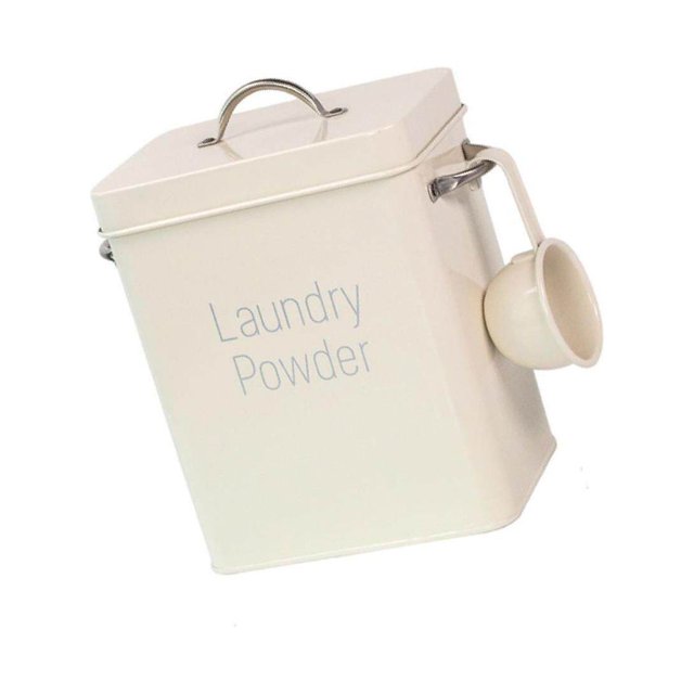 Laundry Powder Storage Tin Box Large Rice washing storage detergent Organizer with Spoon White
