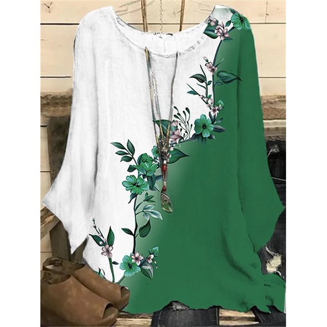 Jersey con estampado para mujer, camiseta informal a la moda, cuello redondo, Top de gran tamaño, estilo Simple, manga larga, Otoño, 2022