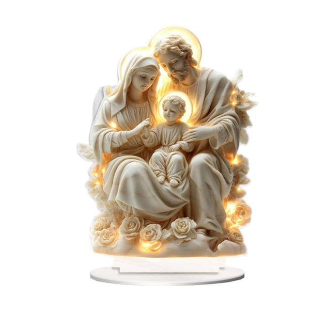 Adorno de la Sagrada Familia de acrílico 2D, decoración para el hogar, regalo, colección impermeable con base Estilo B