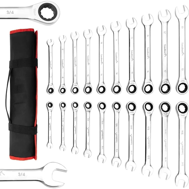 Juego de Llaves de 20 Pzas, Juego de Llaves Combinadas de Trinquete de 6-19 Mm, 72 Dientes, Juego Completo de Llaves de Trinquete de 1/4-3/4" para Proyectos de Camión, Garaje, Auto y Bicicleta