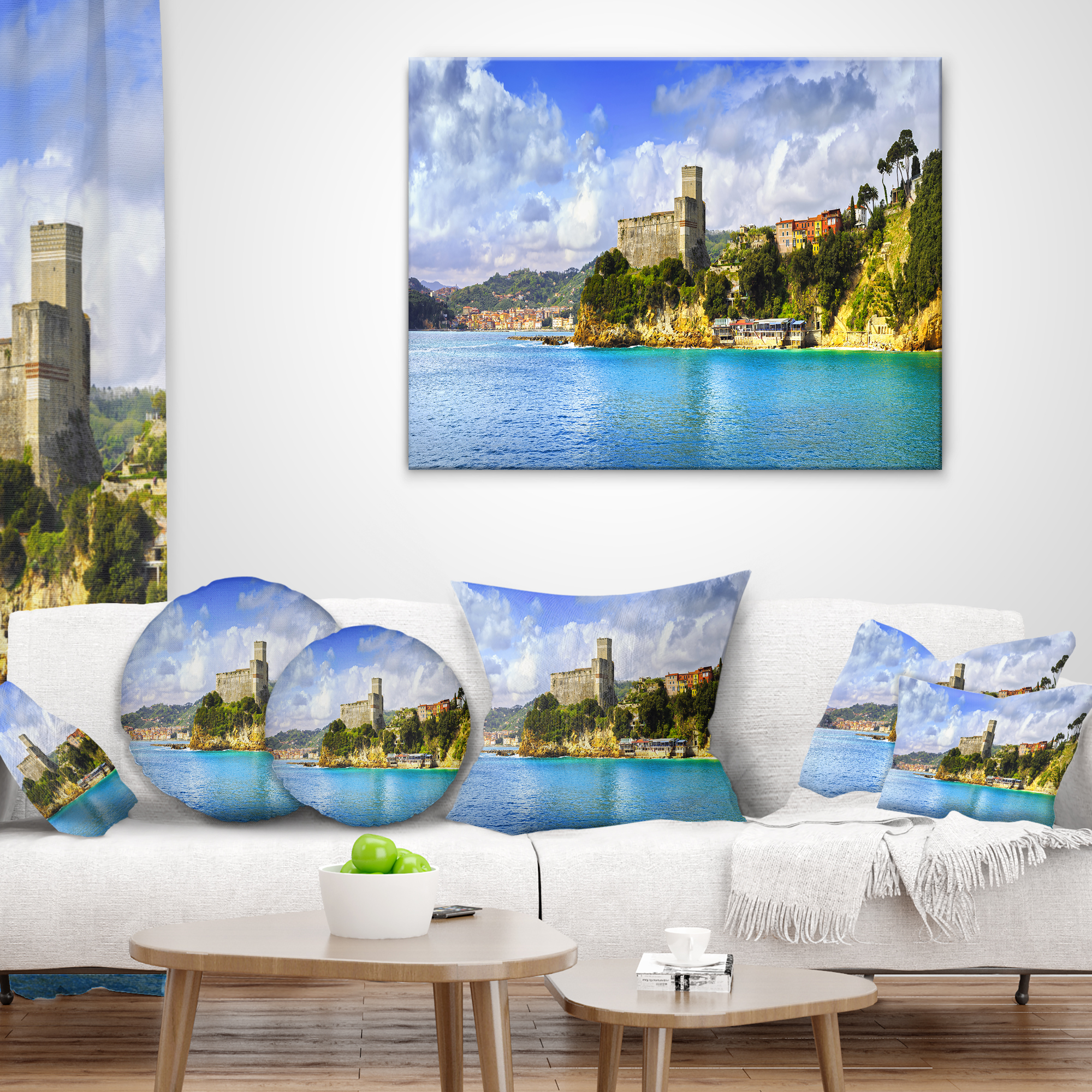 Designart Lerici Village Panorama - Seascape Throw Pillow - 12x20