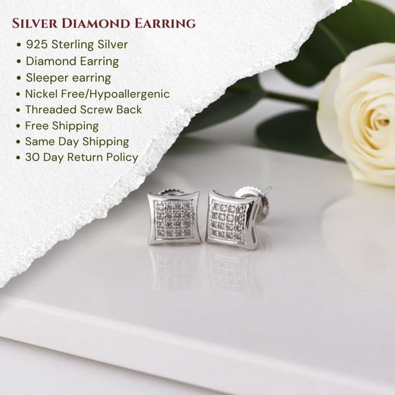 King of Bling's 0.10ct Diamond 925 Sterling Silver White For Men's & Women's Stud Kite Earrings