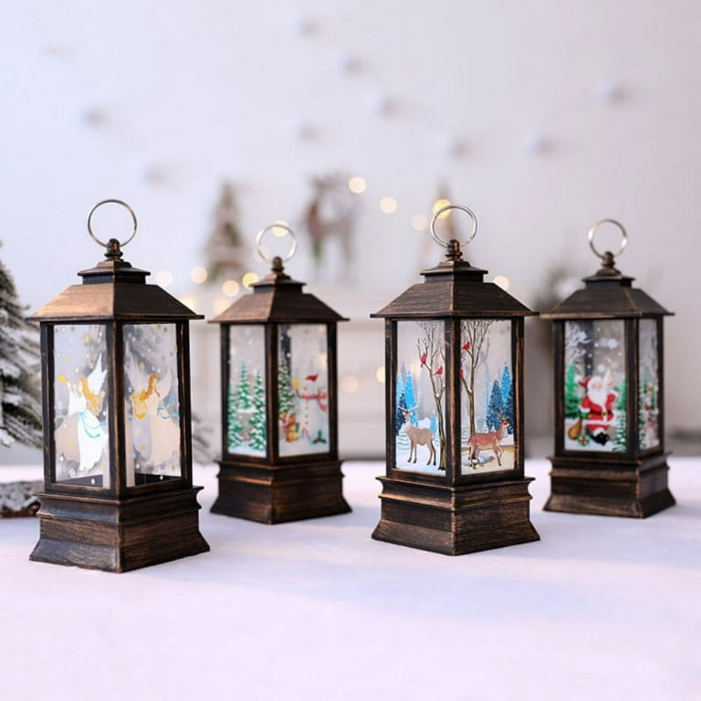 Christmas Decorative Lanterns Vintage Hand Lamp Tabletop Hanging Led Light,  Battery Operated Lighted Swirling Glitter Lantern for Pillar Candle or LED  Light Indoor Use Battery Operated Fairy Lights 