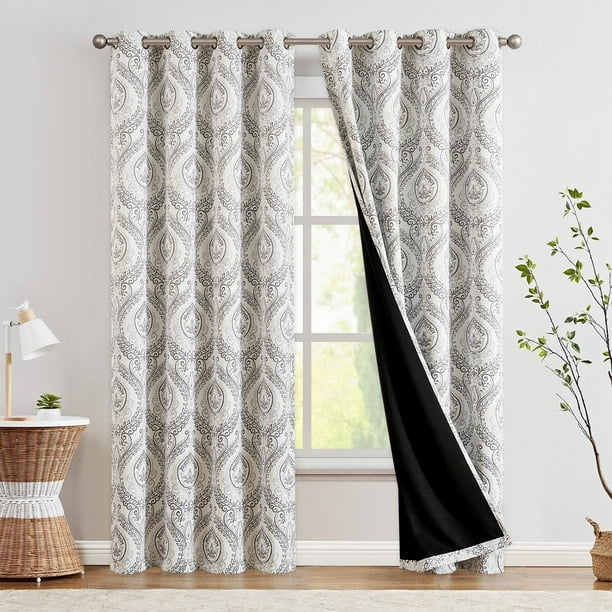Cortinas Opacas Jinchan Medallón Damasco 230 cm Gris 2 Paneles