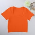 thumbnail image 2 of Tsesme Women's Square Neck Crop Tops Slim Ribbed Knit Short Sleeve Solid T-Shirts Summer Basic Blouses, 2 of 8