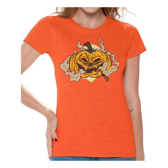 Awkward Styles Halloween T-Shirt Smoking Pumpkin Shirts for Women