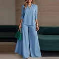 thumbnail image 4 of Women’s Office 2 Piece Set, V Neck Long Sleeve Top and Wide Leg Pants Elegant Outfit, 4 of 6