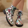 thumbnail image 6 of Willtoo Women's Flowers Flat Ankle Boots Side Zipped Lace-Up Cowgirl Shoes Western Platform Winter Fall Combat Boots White, 6 of 6