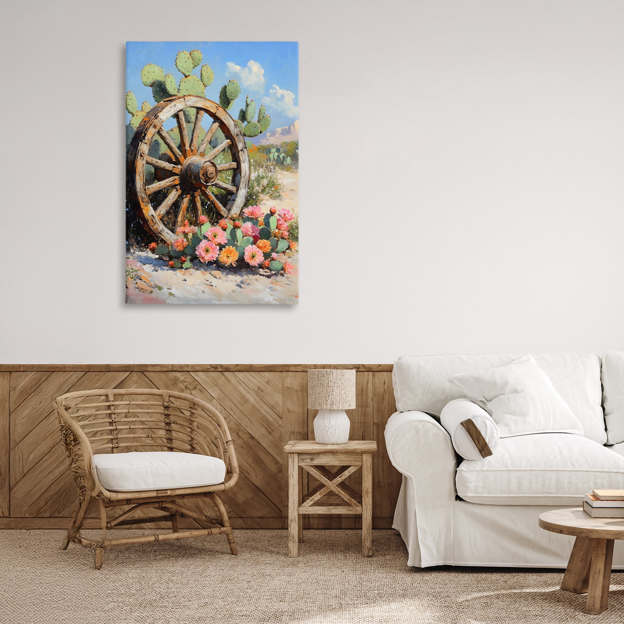 Stupell Industries Wagon Wheel Among Cactus Canvas Wall Art, design by Franklyn Gregory