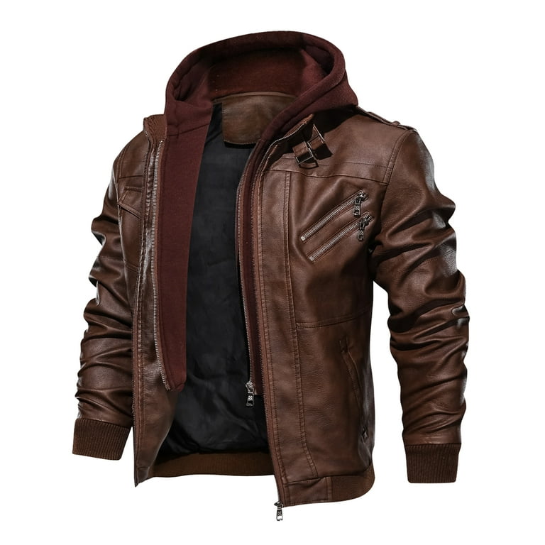 ジャケット・アウター Vintage stand collar leather jacket FBMDBB Men's Vintage Stand Collar Pu Leather Jacket Men's