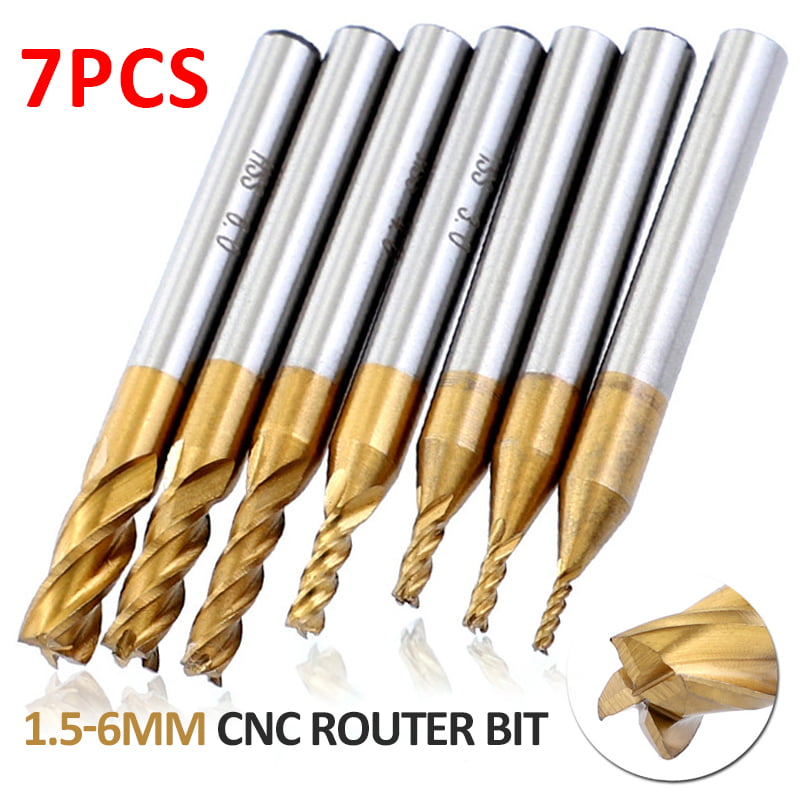 7pc Milling Cutter 1.5-6mm HSS 4 Flutes Straight Shank End CNC Router Bit Tool 
