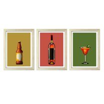 Designs ByLITA Beer Bottle, Wine Bottle, Cocktail (3 Pack), 8 x 10 Wooden Wall Print (Framed) | Home Décor
