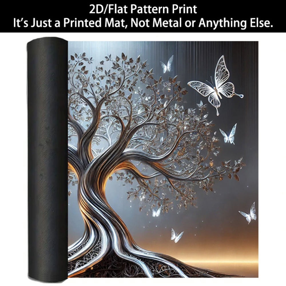 1 2D/flat stove cover protection pad, silver-brown crystal butterfly decorative tree pattern design, 28.3x20.5 inches (72×52cm), easy to clean, perfectly suitable for any kitchen, washing machine, dr