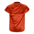 thumbnail image 4 of Pincandy Women's Round Neck Short Sleeved Left Shoulder Pleated Satin Women's Top Short Sleeved Round Neck Top,Orange,S, 4 of 6