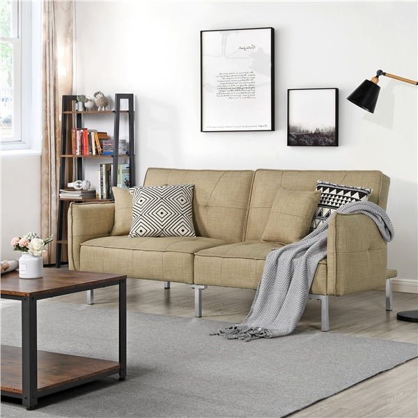 Topeakmart Foldable Futon Sofa Bed Convertible Sleeper Couches With Fabric Cover Khaki Com Topeakmart Foldable Futon Sofa Bed, Is A Sofa Bed Worth It