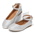 thumbnail image 3 of Bocca Girl's Silver Glitter Ballet Flat Ankle Strap Ballerina Flat Shoes Size 2, 3 of 7