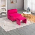 thumbnail image 3 of Velvet Leisure Chair with Ottoman And Upholstered Seat Cushion, Modern Seat No Armrest Chair and Footrest Set For Living Room, Bedroom, Office, Reception Room, Accent Single Lazy Chair, Rose Red, 3 of 9