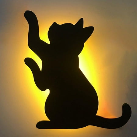 

Cat Night Light Voice Activated Black Cat Silhouette Lamp Wall Decor for Home Living Room Hallway Kitchen Bedroom Warm Lights
