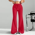 thumbnail image 2 of Yoga Pants Women Flare High Waisted Drawstring Comfy Trousers Bootcut Wide Leg Bell Bottom Pants with Pockets Red S, 2 of 9