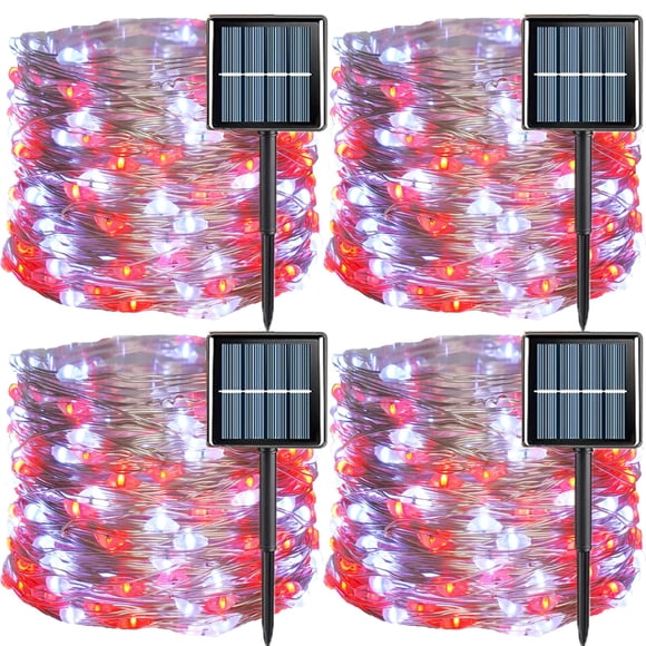 Guirnalda de luces solares QITONG de 4 x 33 pies, 100 LED, rojas y blancas, impermeables