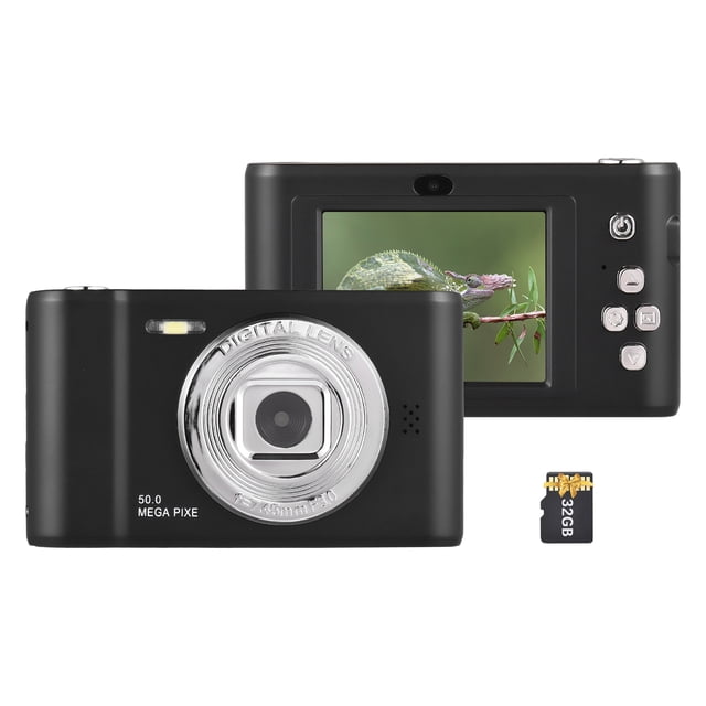 Cámara digital 1080P Cámara de vídeo digital Foto de 50 MP Lente dual Pantalla de 2.4 pulgadas Zoom digital 8X Batería de flash incorporada con tarjeta TF de 32 GB Regalo de festival de cumpleaños par