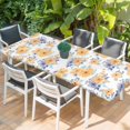 thumbnail image 2 of Orange Watercolor Floral Table Cloths for 8 Foot Rectangle Tables, Spring Flower Abstract Art Patio Waterproof Elastic Fitted Tablecloths, Washable Rectangular Table Cover for Camping, 2 of 8