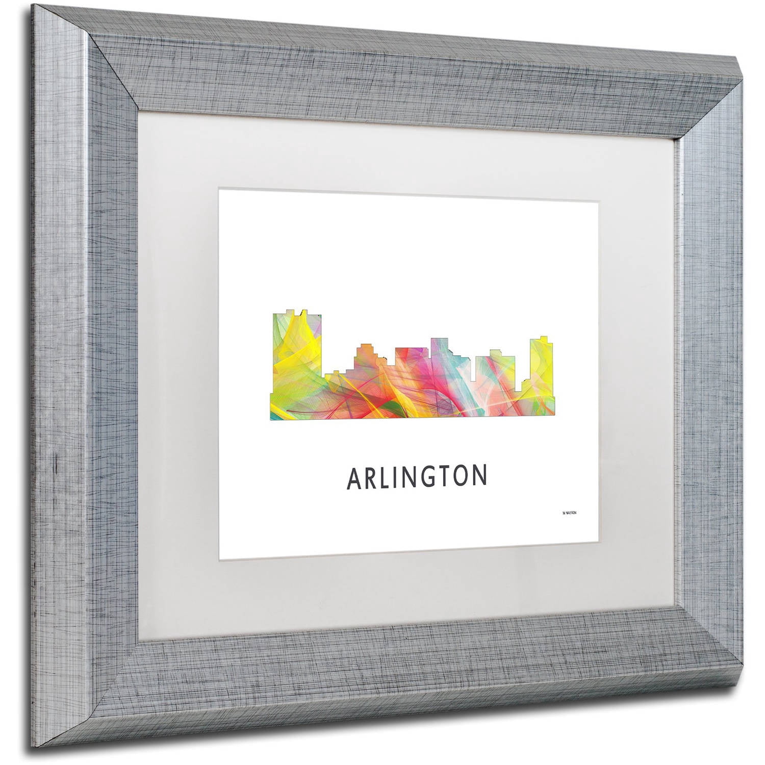 Trademark Fine Art 'Arlington Texas Skyline WB-1' Canvas Art by Marlene Watson, White Matte, Silver Frame