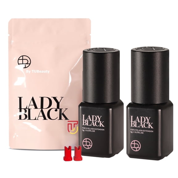 2 Bottles Sky Lady Black Glue Eyelash Extensions 5ml / Professional Max Bonding Strength Lash Glue / 1-3 Sec Fast Drying / 5-6 Weeks Retention