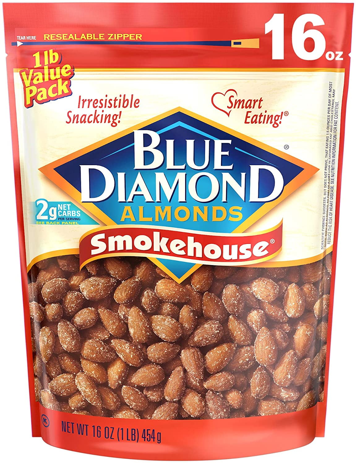 Blue Diamond Almonds Gluten Free Smokehouse Flavored Snack Nuts, 16 Oz Resealable Bag (Pack of 1