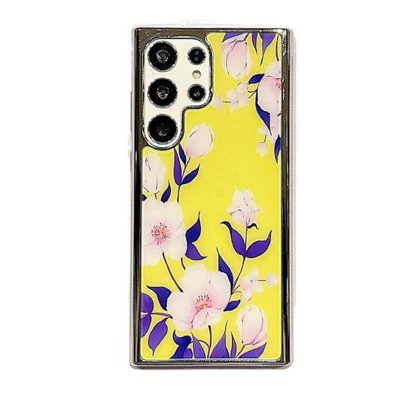 SaniMore Case for Samsung Galaxy S23 Ultra (6.8" 2023), Rugged PC Backplane with Flower Pattern Luxury for Girls Women Plating TPU Bumper Shockproof Anti-fall Shell, Pattern-F