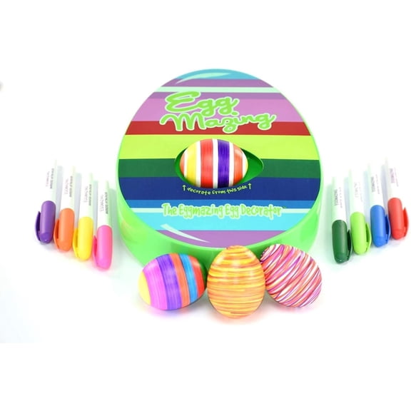 The  Egg Decorator Easter Egg Decorator Kit - Arts and Crafts Set - Includes Egg Decorating Spinner and 8 Colorful Quick Drying Non Toxic Markers (Purple)
