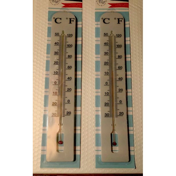LOT OF 2 LARGE JUMBO THERMOMETERS OUTDOOR INDOOR 2 1/2' X 16" EASY